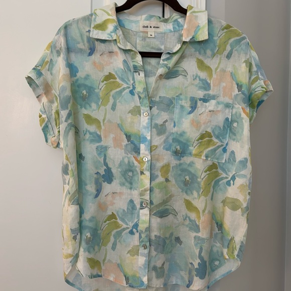 cloth & stone Tops - Cloth & Stone Linen Floral Print Shirt